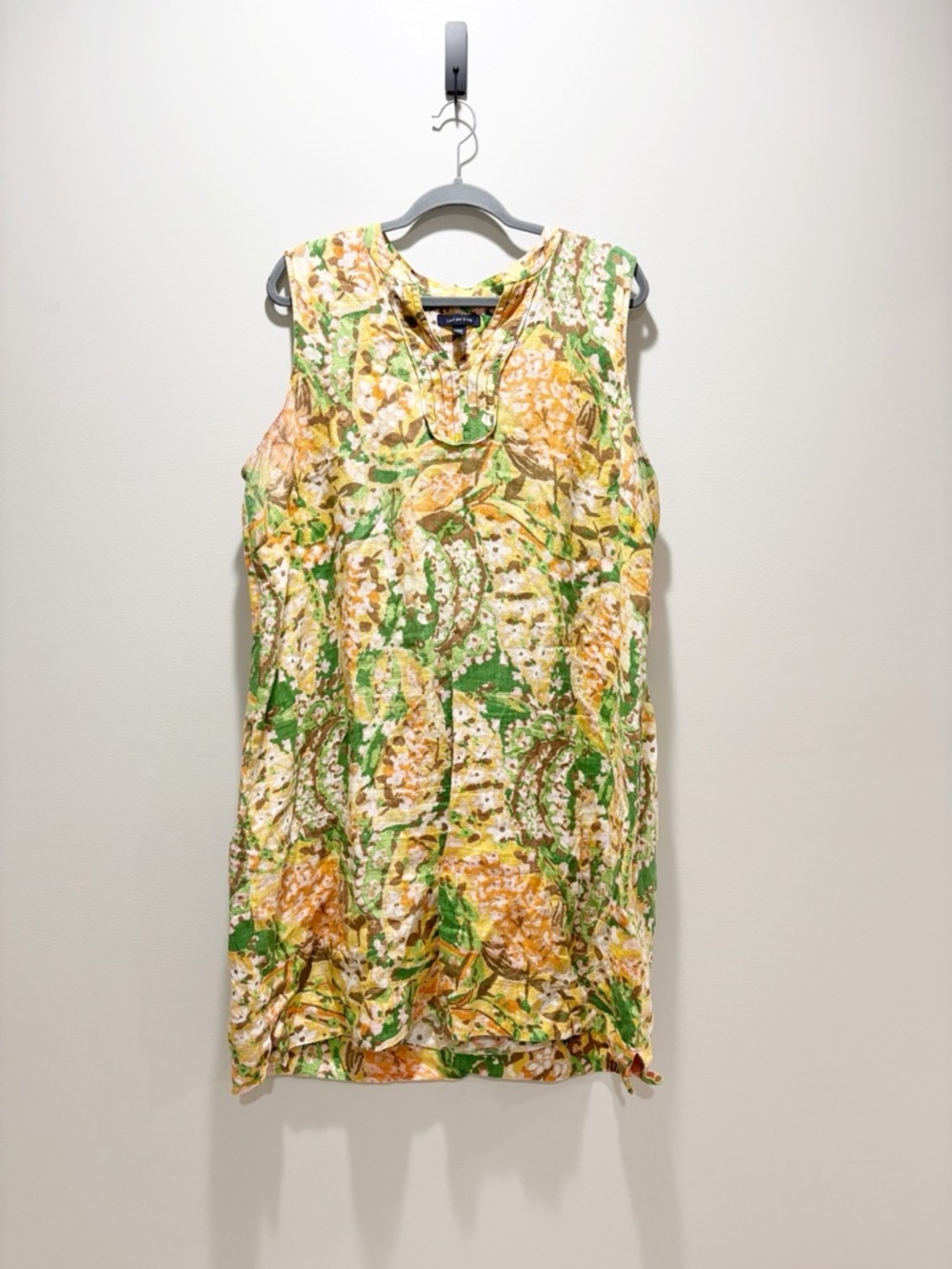 Lands' End Yellow Green Colorful Printed Linen Sleeveless Dress Size 20W